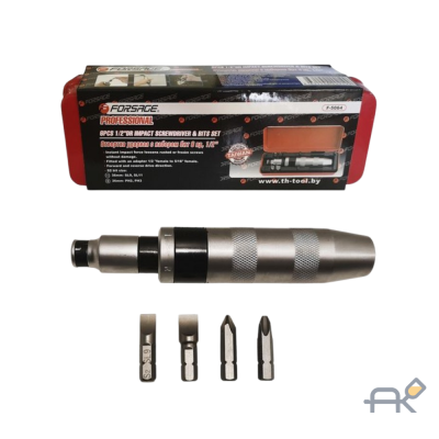 Отвертка ударная с набором бит и адаптером 12пр.1/2(F)х5/16(F)+экстракторы 3.4(PH2.3х35мм. PH2.3х70мм. SL8.10х35мм . SL8х70.10х80мм).в метал. кей F-5064P (50546